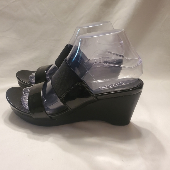 Chaps Rhoda Women's  Size 7.5 B Sandals  Black Synthetic Wedge Slip on Shoes - Picture 5 of 11
